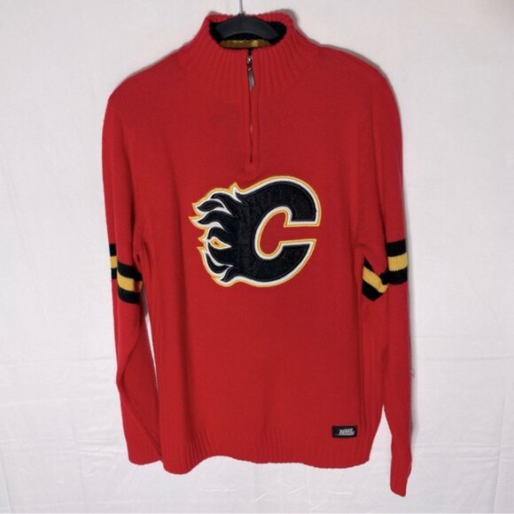 Vintage NHL Red Yellow Black Mock Neck Knit Calgary Flames Pullover Sweater M - Picture 16 of 16